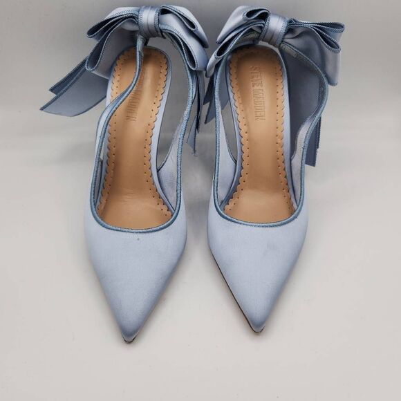 Steve Madden Teacup Blue Satin Pointed Toe Slingback Heel Women's Size 9 - Picture 2 of 7